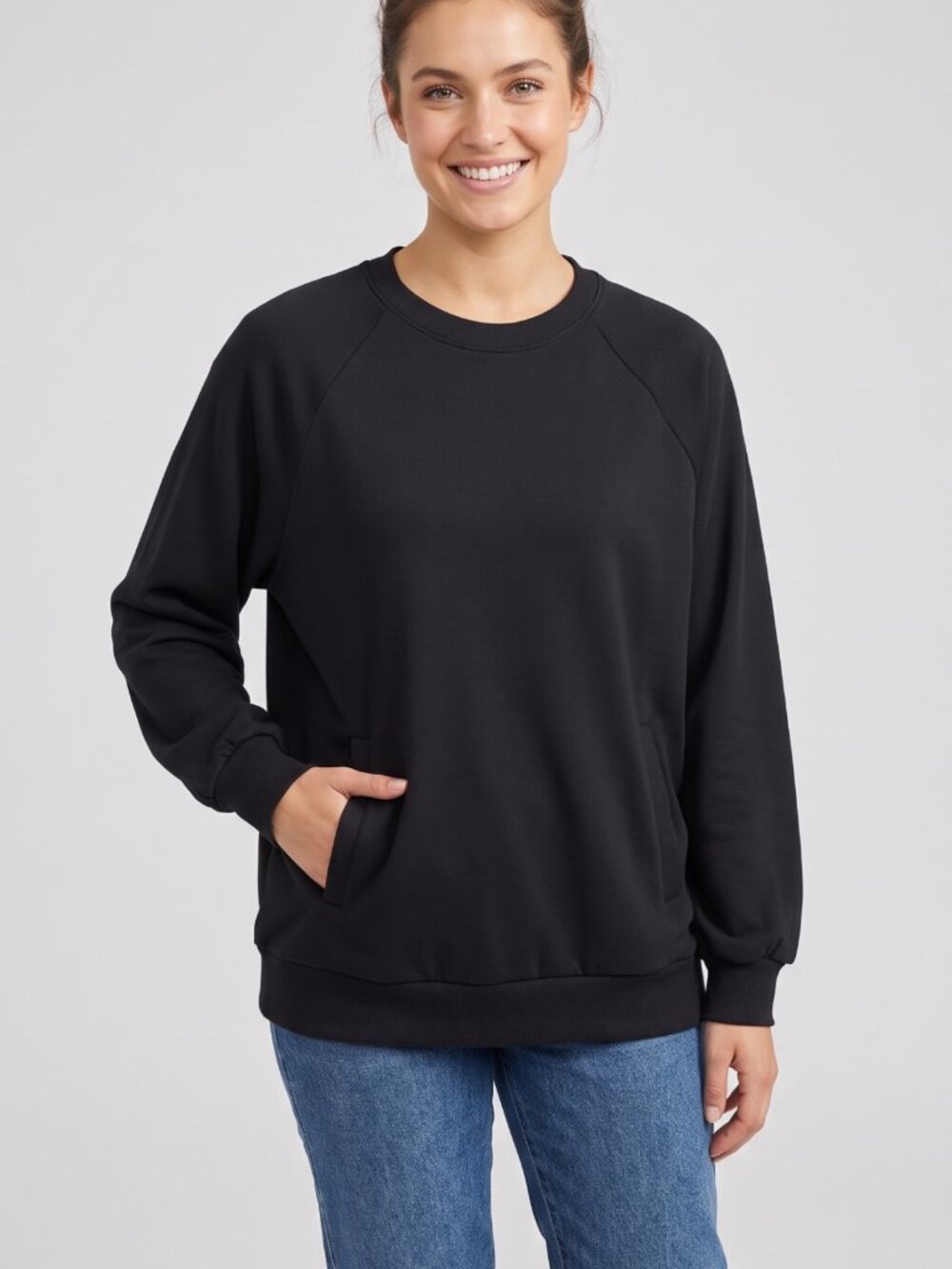 NWT Black Oversized Crewneck Long Sleeve Sweatshirt with Pockets Size Large